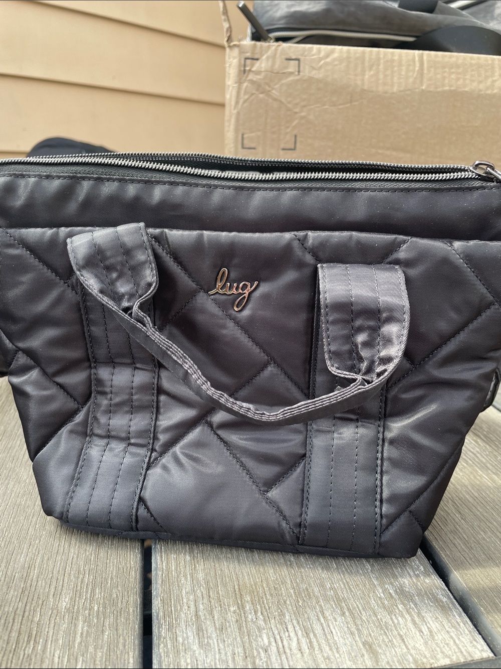lug Quilted Cosmetic Tote - Black with Gold Logo - Picture 1 of 6